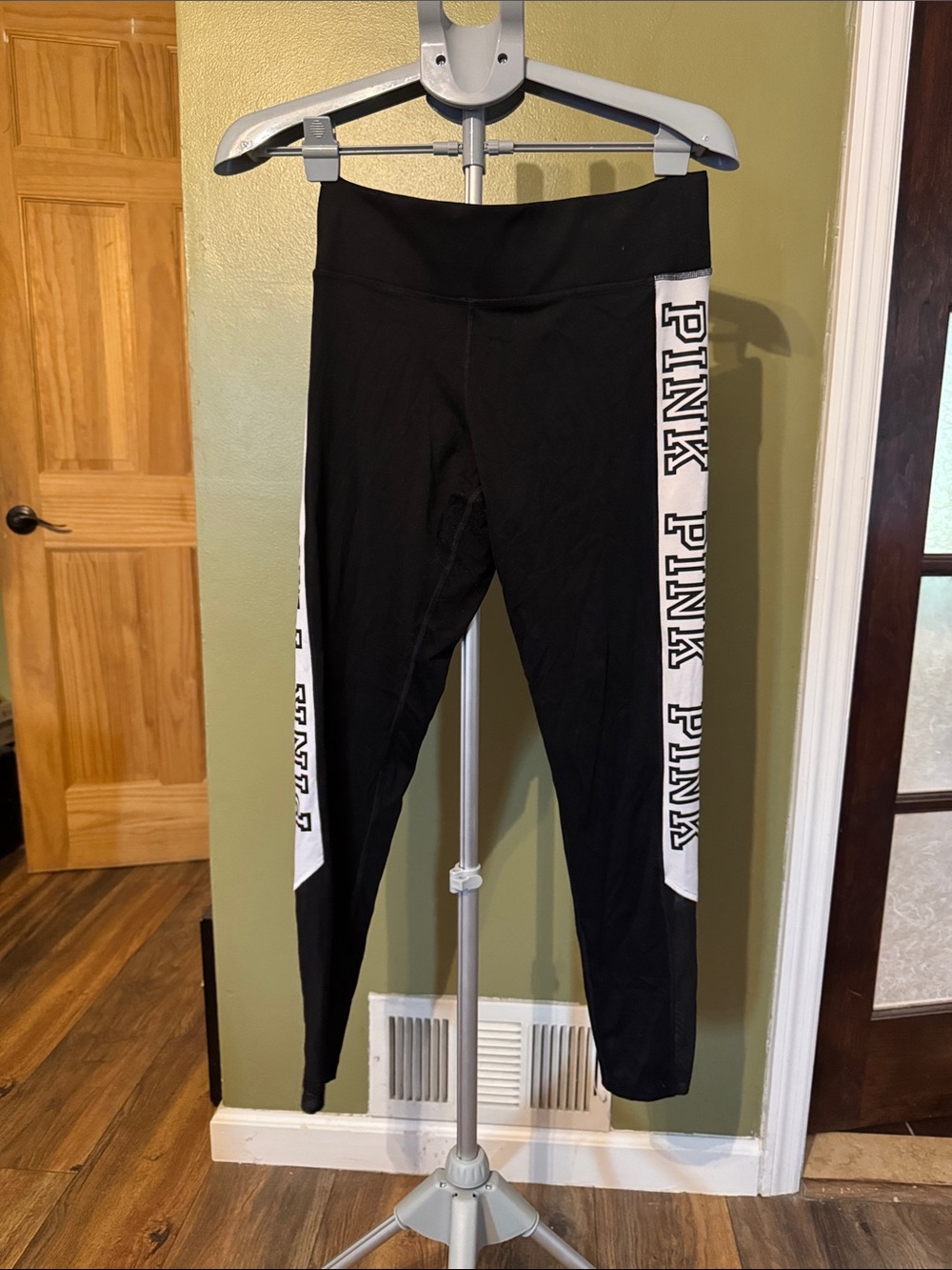 PINK Victoria's Secret Black Leggings with White Side Panels and PINK Logo